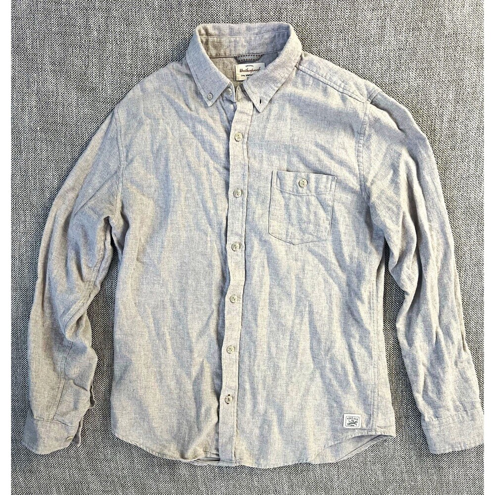 Weatherproof Vintage Mens Gray Solid Flannel Cotton Button-Down Shirt L/S M